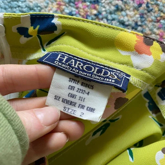 Vintage Lime Green Floral Print High Waist Maxi Slip Skirt - Picture 6 of 6